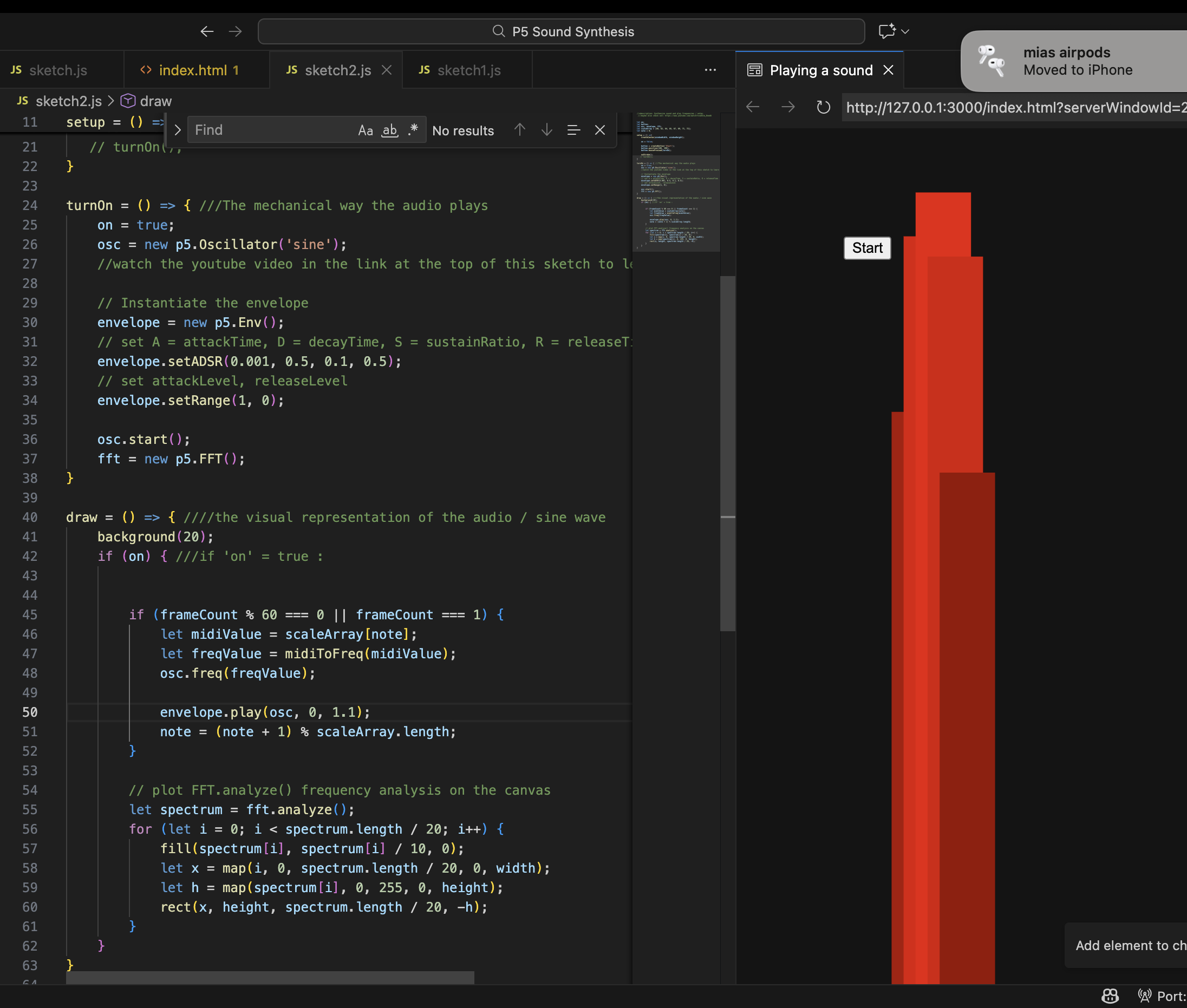A visualization according to audio with adjusted spectrum numbers